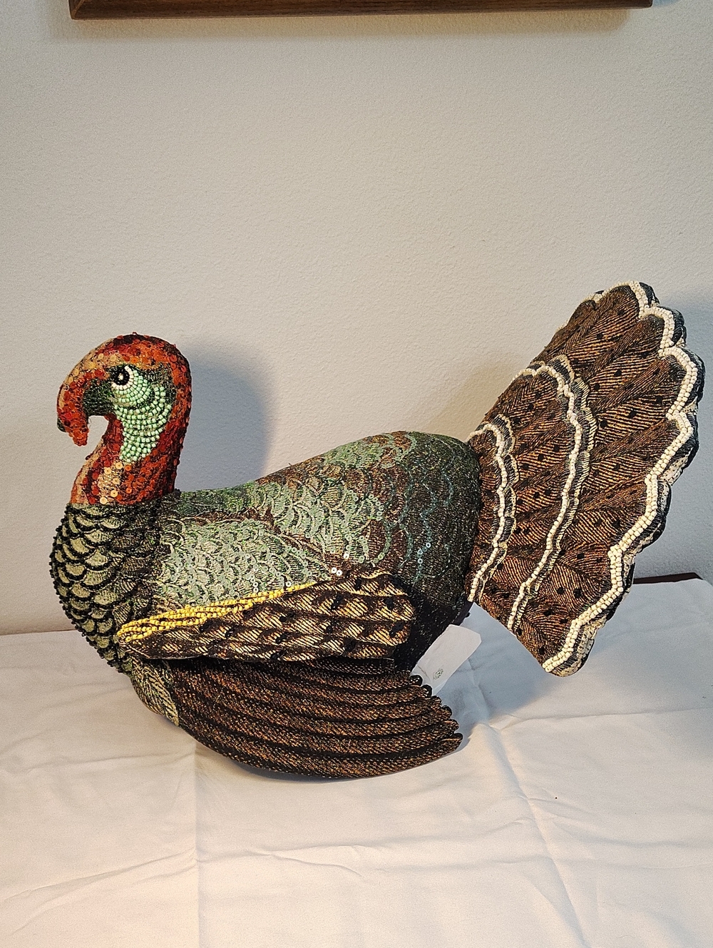 John Derian Co Beaded Turkey Pillow Novelty Plush Fall Autumn Decor